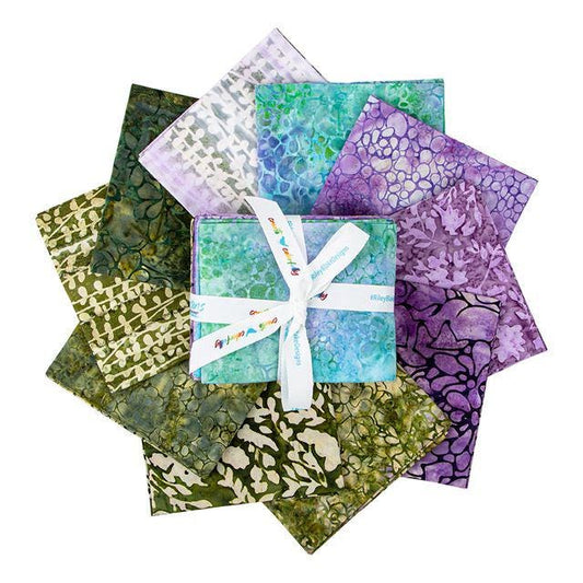 Expressions Batiks Plant Based 10 Piece Fat Quarter Bundle, Riley Blake FQ-23326A-10, 18 x 22 Purple Green Blue Batik Fabric