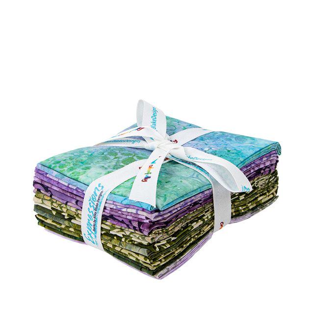 Expressions Batiks Plant Based 10 Piece Fat Quarter Bundle, Riley Blake FQ-23326A-10, 18 x 22 Purple Green Blue Batik Fabric