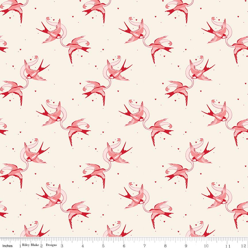 Letters to Cupid 10" Stacker, Riley Blake 10-16980-42, 10" Precut Pink Red Cream Valentines Day Floral Fabric Squares, My Mind's Eye