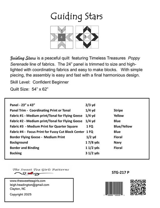 Guiding Stars Panel Frame Quilt Pattern, Sweet Tea Girls STG0217, Fabric Panel Friendly Throw Quilt Pattern, Easy Panel Frame Quilt Pattern