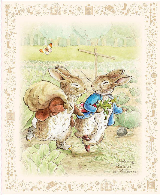 Peter Rabbit and Benjamin Bunny 35.5" Fabric Panel, Riley Blake PD17255-PANEL, Beatrix Potter Peter Rabbit Quilting Craft Fabric Panel
