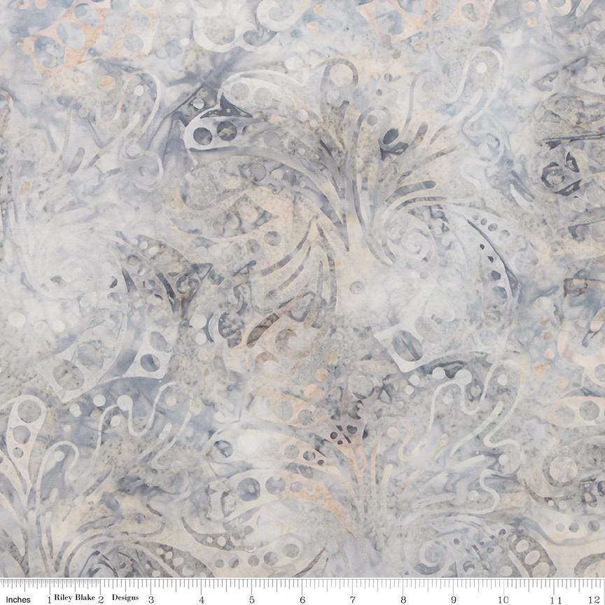 Expressions Batiks Silver Shores 5" Stacker, Riley Blake 5-23553-42, 5" Precut Teal Aqua Gray White Batik Fabric Squares