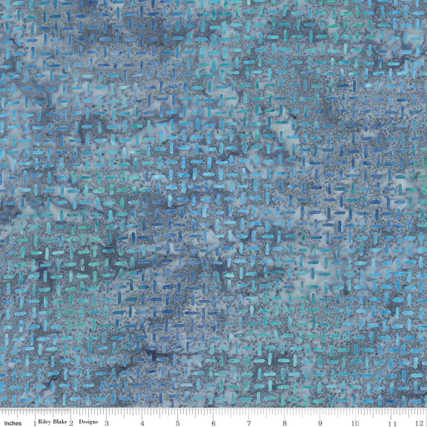 Expressions Batiks Silver Shores 5" Stacker, Riley Blake 5-23553-42, 5" Precut Teal Aqua Gray White Batik Fabric Squares