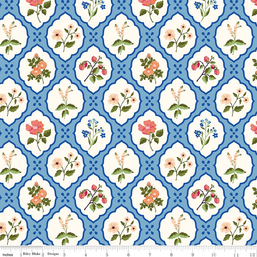 Virginal Rose 5" Stacker, Riley Blake 5-17320-42, Precut 5" Pink Yellow Green Blue Peach Floral Quilt Fabric Squares, Katherine Lenius