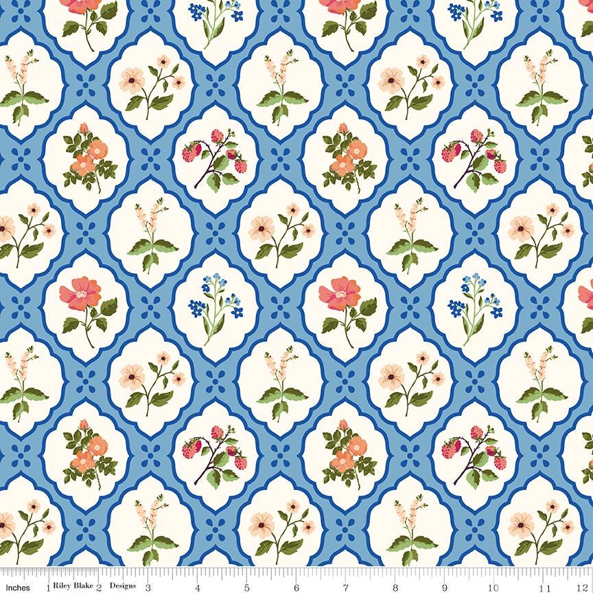 Virginal Rose 10" Stacker, Riley Blake 10-17320-42, Precut 10" Pink Yellow Green Blue Peach Floral Quilt Fabric Squares, Katherine Lenius