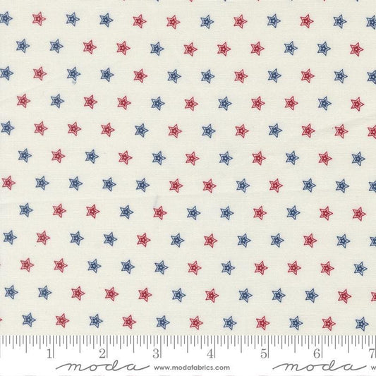108" American Gatherings III - Blue Red Stars on White Patriotic Wide Quilt Back Fabric, Moda 108036 11 Cloud, QOV FOH, By the Yard