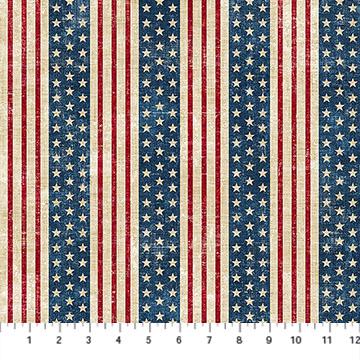 American Heartland - Patriotic Stripes Fabric, Northcott 28734-11 Cream Multi, QOV FOH Cotton Quilt Fabric, By the Yard