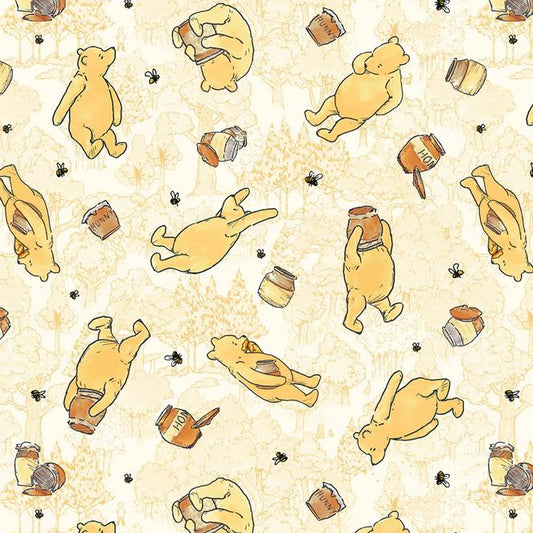 Classic Winnie - Yellow Bears Fabric, Studio E 8716S-44, Classic Winnie the Pooh Fabric, By the Yard