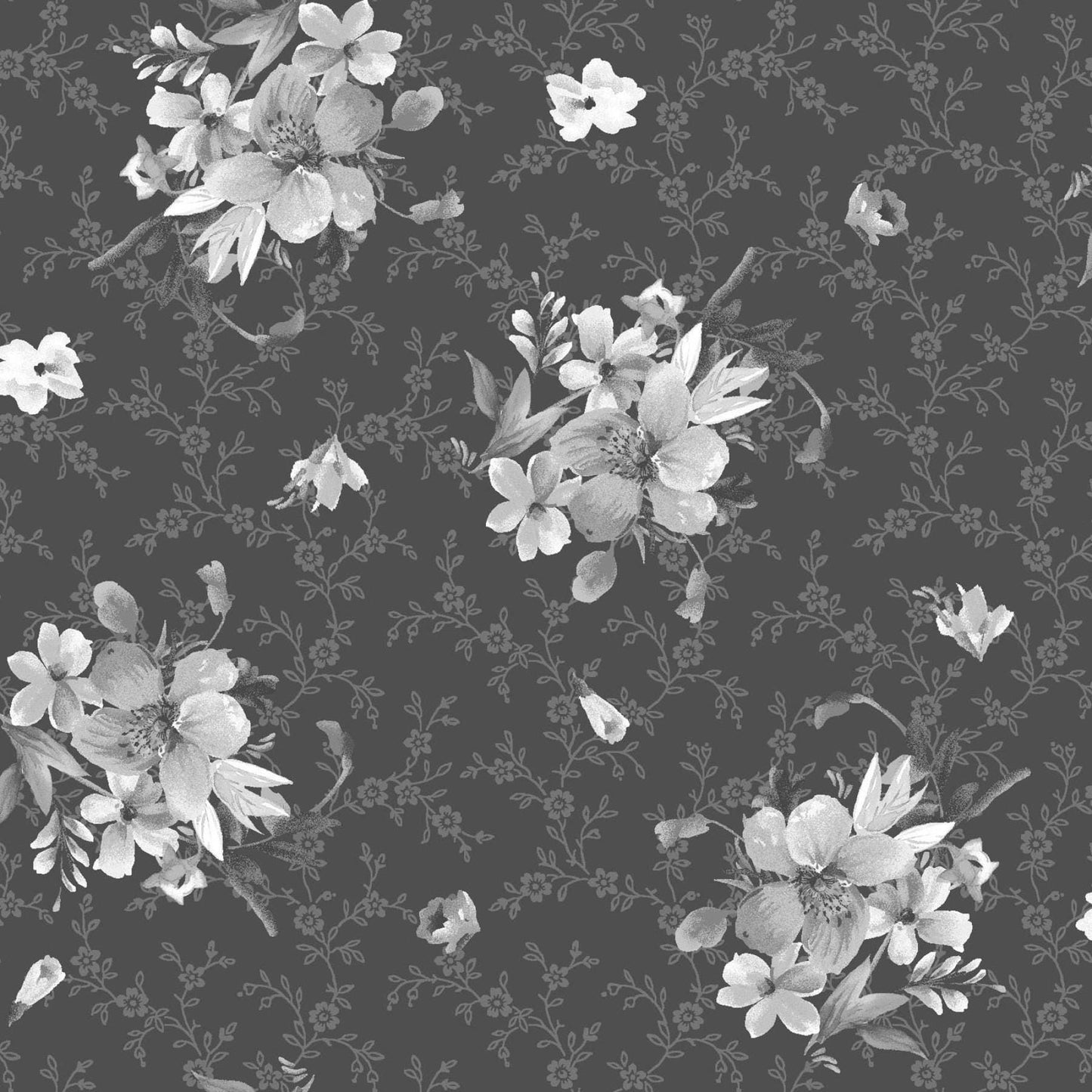 Moonlit Walk 10" Squares, Maywood Studio SQ-MASMOON, 10" Precut Black Gray White Floral Layer Cake Fabric Squares