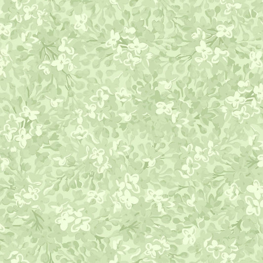Lilac Lane - Green Tonal Packed Lilacs Floral Fabric, Maywood Studio MAS10953-G, Pastel Green Quilt Background Cotton Fabric, By the Yard