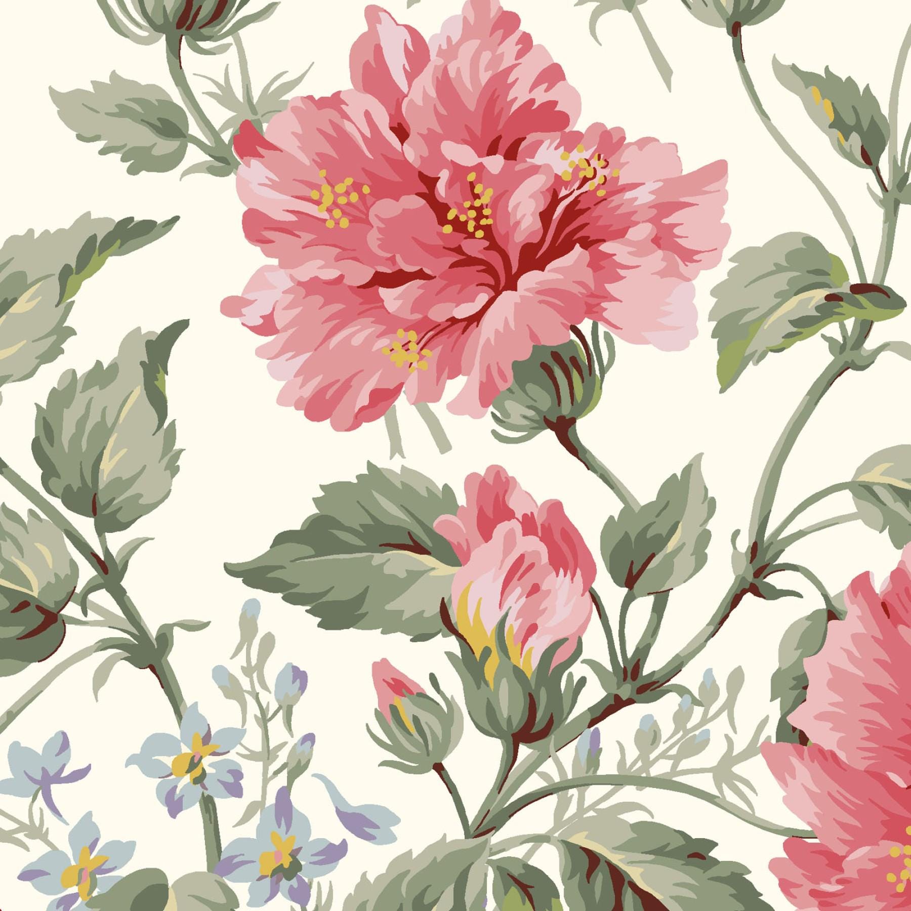 REMNANT 1 Yard 16" of Marlowe - Main Floral on Ecru Cream Fabric, Maywood Studio MAS10940-E, Pink Florals on Cream Fabric