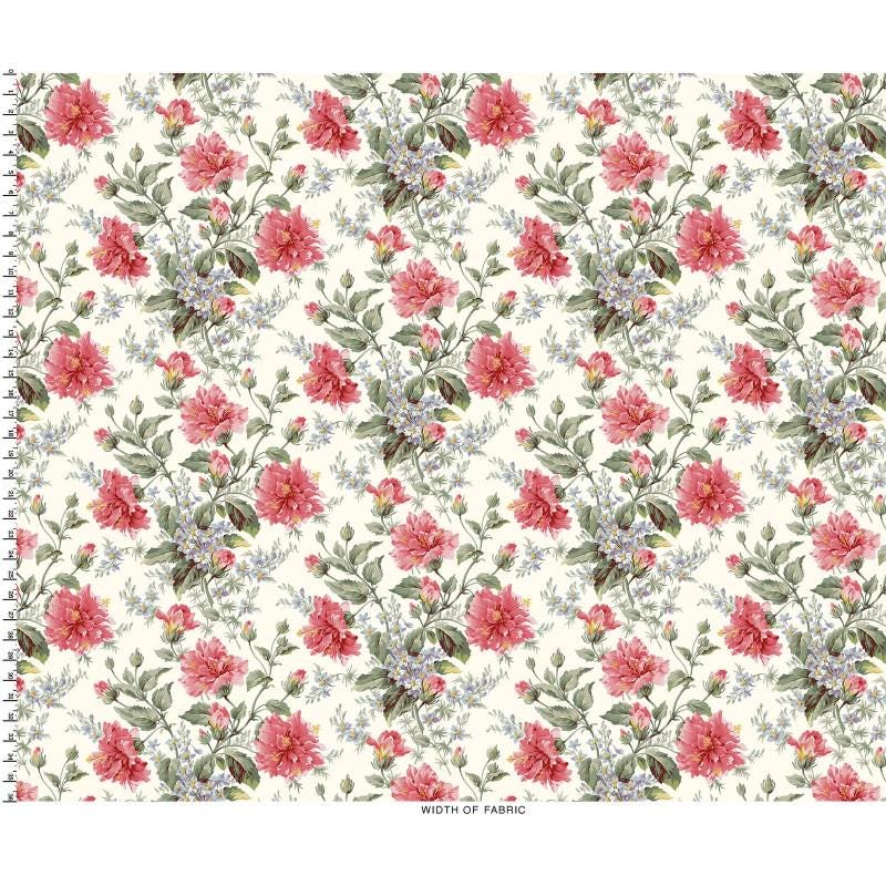 REMNANT 1 Yard 16" of Marlowe - Main Floral on Ecru Cream Fabric, Maywood Studio MAS10940-E, Pink Florals on Cream Fabric