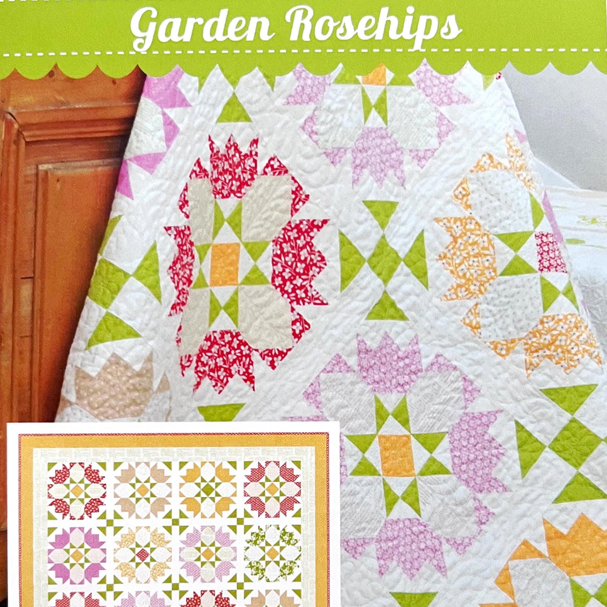 Garden Rosehips Quilt Pattern, Fig Tree Quilts FTQ3054, Yardage Friendly Floral Flowers Lap Throw Square Quilt Pattern