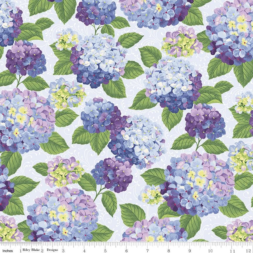 Hydrangeas in the Garden 5" Stacker, Riley Blake 5-16830-42, Precut Spring Floral Quilt Hydrangea Fabric Squares, Jennifer Bosworth