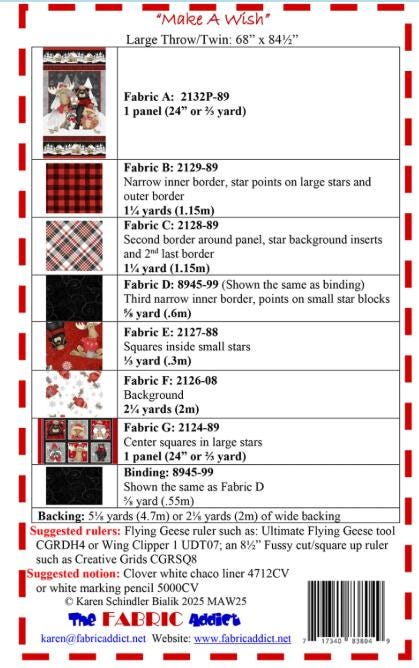 Make a Wish Panel Frame Quilt Pattern, The Fabric Addict FAMAW25, Yardage Panel Friendly Shooting Stars Panel Frame Throw Quilt Pattern