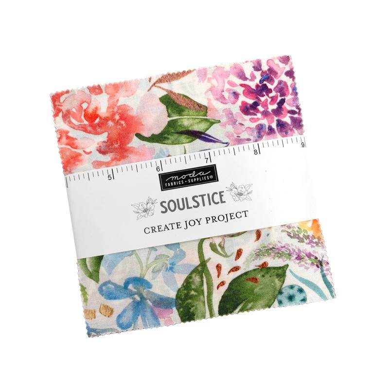 Soulstice 5" Charm Pack, Moda 39860PP, 5" Precut Watercolor Floral Fabric Squares, Spring Charm Pack Fabric, Create Joy Project