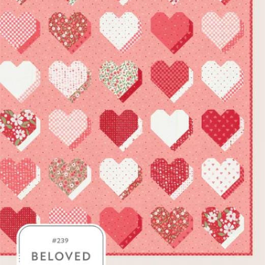 Beloved Quilt Pattern, Lella Boutique LB239, Fat Quarter FQ Friendly 3D Valentine Hearts Throw Quilt Pattern