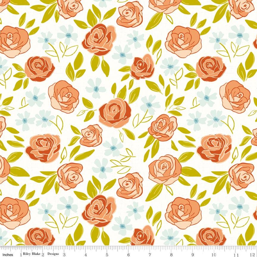 Homage 5" Stacker, Riley Blake 5-17220-42, Precut 5" Pink Green Peach Aqua Blue Floral Fabric Squares, Fran Gulick, Cotton and Joy