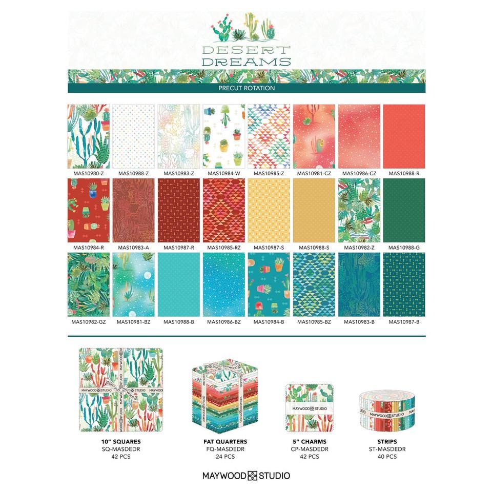 Desert Dreams 5" Charm Pack, Maywood Studio CP-MASDEDR, 5" Precut Cactus Southwest Floral Charm Pack Fabric Squares