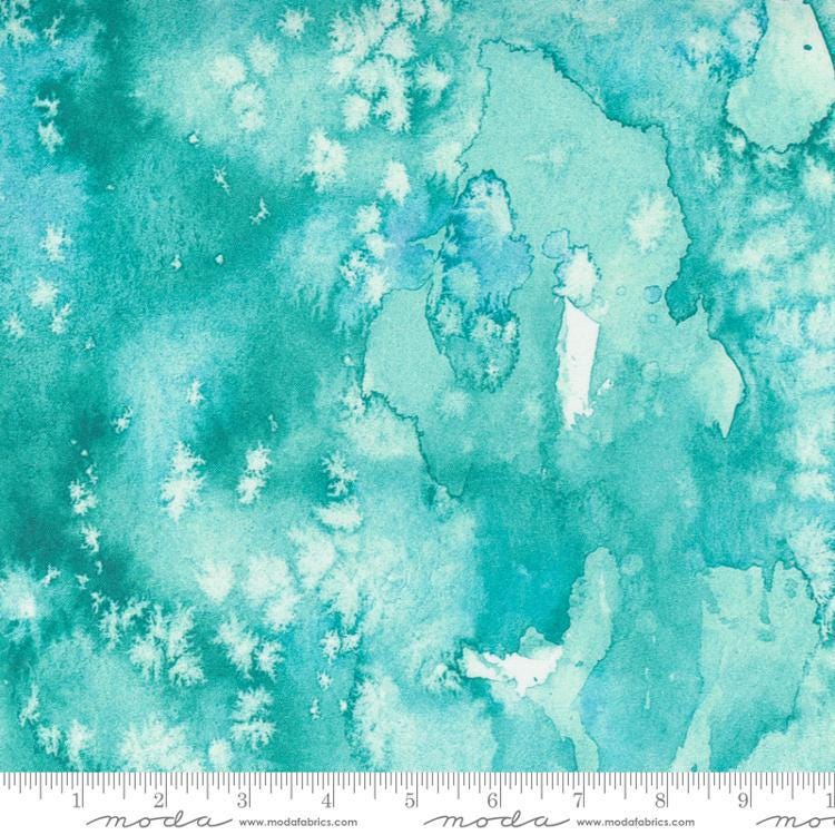 Flow - Aqua Frost Turquoise Teal Blue Tonal Watercolor Wash Blender Fabric, Moda 8433 31, Create Joy, By the Yard