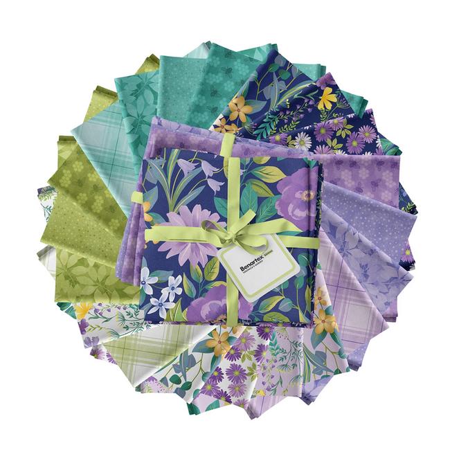 Veronica's Garden 20 Fat Quarter Bundle, Benartex FQVERPK, Teal Yellow Purple Navy Floral 18 x 22 Fabric Cuts
