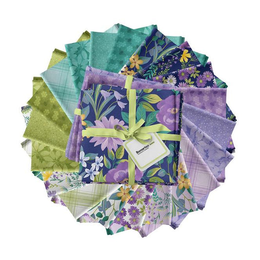 Veronica's Garden 20 Fat Quarter Bundle, Benartex FQVERPK, Teal Yellow Purple Navy Floral 18 x 22 Fabric Cuts