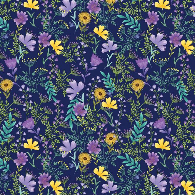 Veronica's Garden 20 Fat Quarter Bundle, Benartex FQVERPK, Teal Yellow Purple Navy Floral 18 x 22 Fabric Cuts