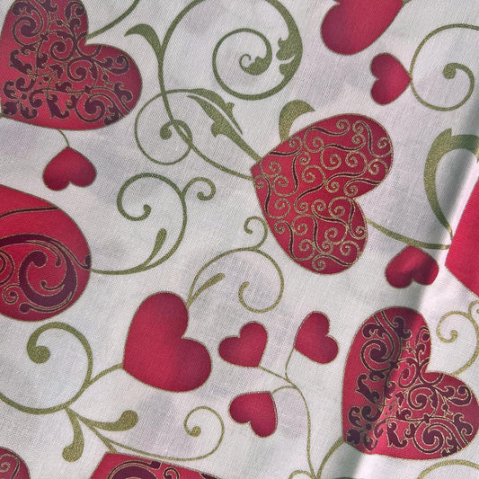 REMNANT 15" of Crush on You - Red Gold Hearts on White Fabric, Hoffman M4207, Valentine's Day Fabric