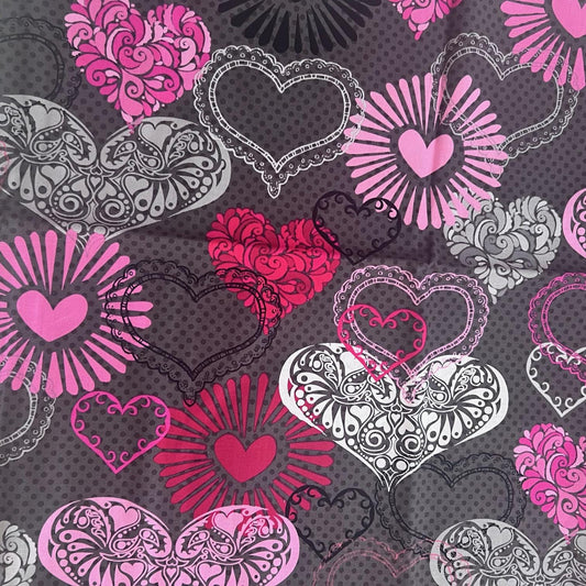 DESTASH Adore - 1 Yard Cut of Pink Red Hearts on Gray Fabric, Henry Glass & Co 1036, Modern Valentine's Day Fabric