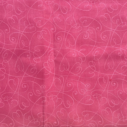 REMNANT 23" of Essentials - Scribbled Hearts on Pink Fabric, Fabric Traditions, Pink Valentine's Day Blender Fabric, Patty Reed Designs