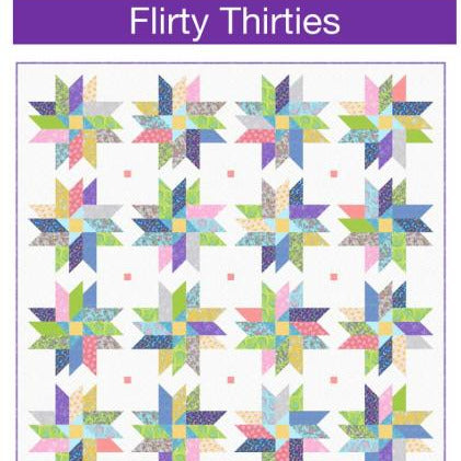 Flirty Thirties Quilt Pattern, Pine Tree Country Quilts PT2169, Jelly Roll Friendly Woven Stars Throw Quilt Pattern, Strip Quilt Pattern