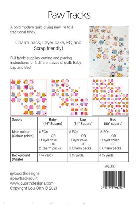 Paw Tracks Quilt Pattern, Lou Orth Designs LO18, Precuts Scraps Friendly Bear Paw Baby Lap Bed Quilt Pattern