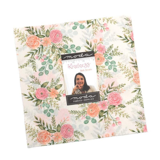 Kindness 10" Layer Cake, Moda 56150LC, 10" Precut Pink Green Peach Pastel Floral Fabric Squares, Deb Strain