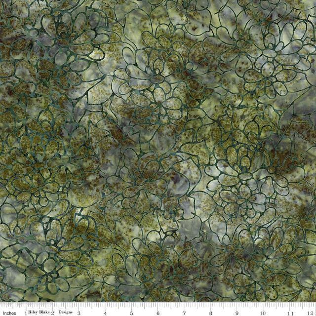 Expressions Batiks Plant Based 10 Piece Fat Quarter Bundle, Riley Blake FQ-23326A-10, 18 x 22 Purple Green Blue Batik Fabric