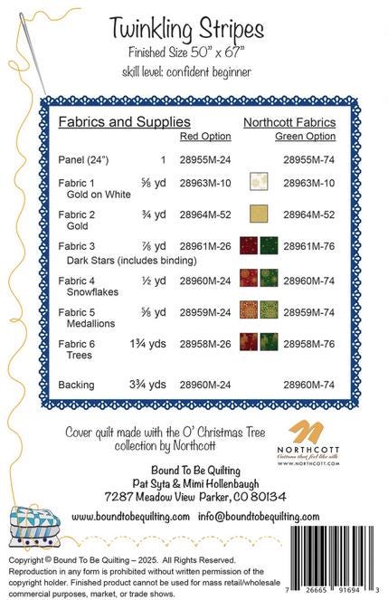 Twinkling Stripes Panel Frame Quilt Pattern, Bound to Be Quilting BTBQ574 PTN3614, 24" Fabric Panel Friendly Star Frame Throw Quilt Pattern