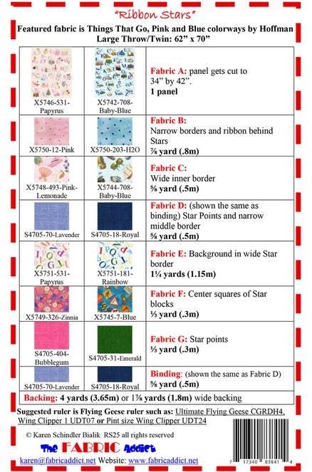 Ribbon Stars Panel Frame Quilt Pattern, The Fabric Addict FARS25, Yardage Panel Friendly Stars on Ribbons Panel Frame Throw Quilt Pattern