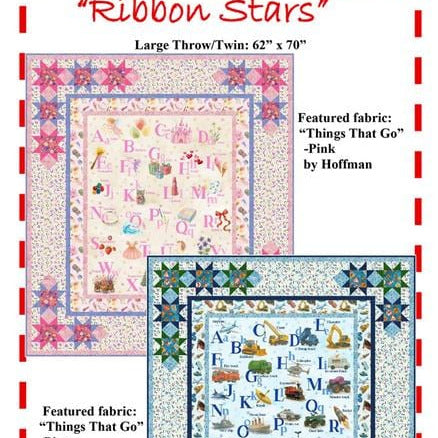 Ribbon Stars Panel Frame Quilt Pattern, The Fabric Addict FARS25, Yardage Panel Friendly Stars on Ribbons Panel Frame Throw Quilt Pattern