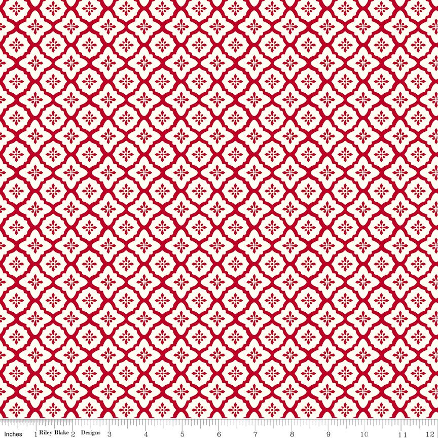 Radiant Ruby 5" Stacker, Riley Blake 5-17260-42, 5" Precut Red White Floral Quilt Fabric Squares, DAni Mogstad