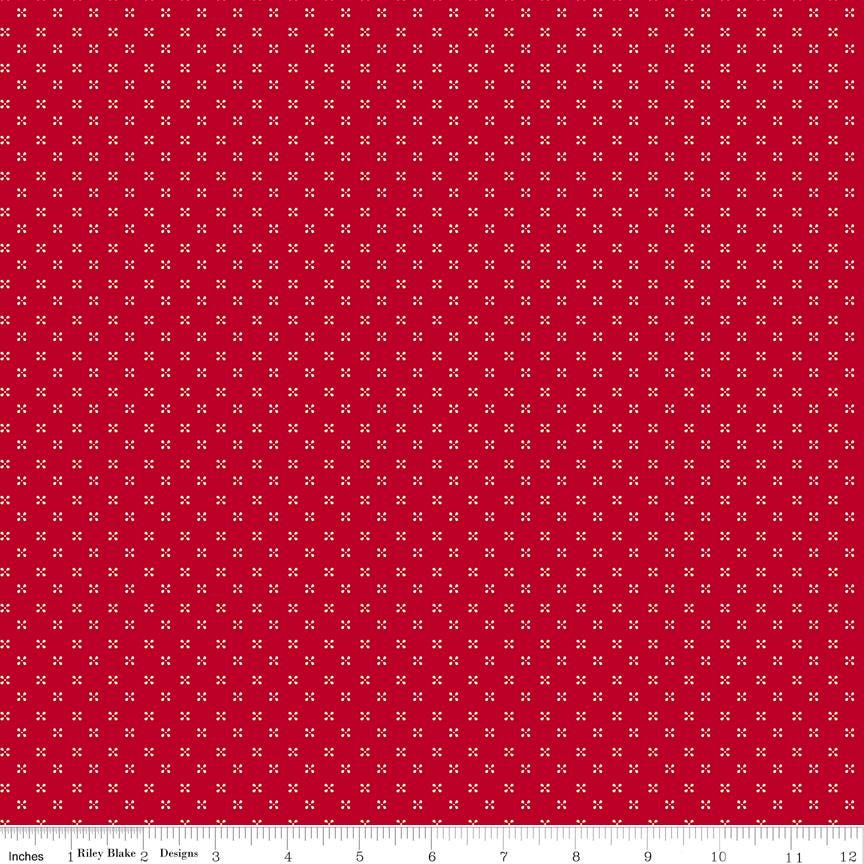 Radiant Ruby 5" Stacker, Riley Blake 5-17260-42, 5" Precut Red White Floral Quilt Fabric Squares, DAni Mogstad