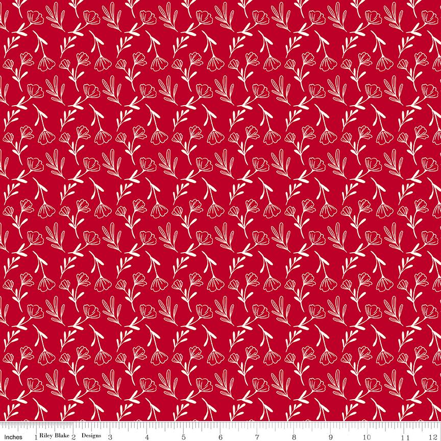 Radiant Ruby 5" Stacker, Riley Blake 5-17260-42, 5" Precut Red White Floral Quilt Fabric Squares, DAni Mogstad