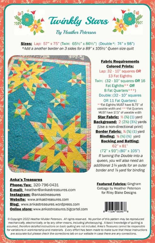 LAST CALL Twinkly Stars Quilt Pattern, Anka's Treasures ANK346