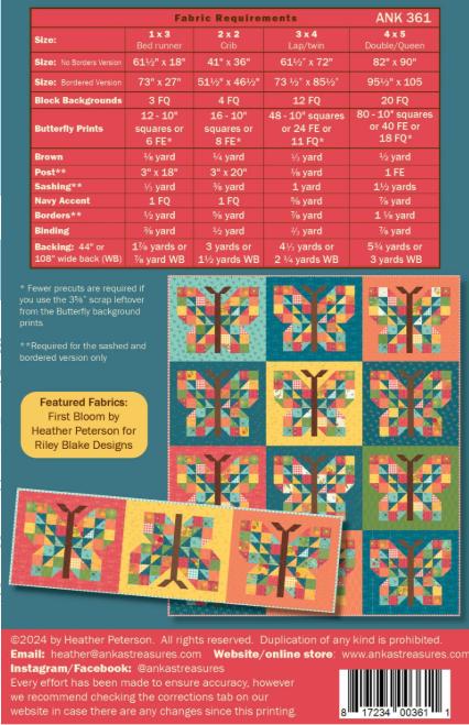 Mariposa Quilt Pattern, Anka's Treasures ANK361, Fat Quarters Eighths Layer Cake Friendly Butterfly Butterflies Throw Bed Quilt Pattern