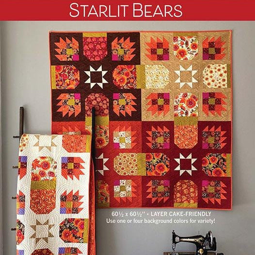 Starlit Bears Quilt Pattern, Robin Pickens RPQP-SB149, Layer Cake 10" Squares Friendly Bear Claw Paw Star Throw Quilt Pattern