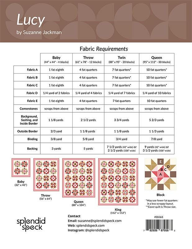 Lucy Quilt Pattern, Splendid Speck SS563, Fat Quarter Friendly Baby Throw Twin Full Bed Quilt Pattern, Suzanne Jackman