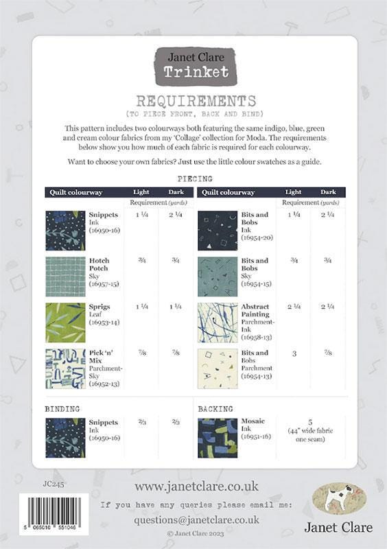 Trinket FPP Quilt Pattern, Janet Clare JC245, Yardage Friendly Foundation Paper Piecing Oversized Throw Square Bed Quilt Pattern