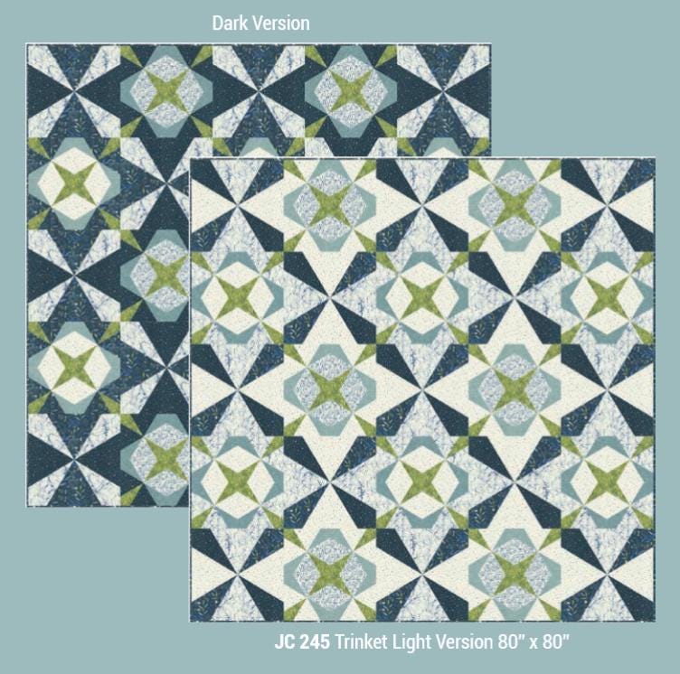 Trinket FPP Quilt Pattern, Janet Clare JC245, Yardage Friendly Foundation Paper Piecing Oversized Throw Square Bed Quilt Pattern