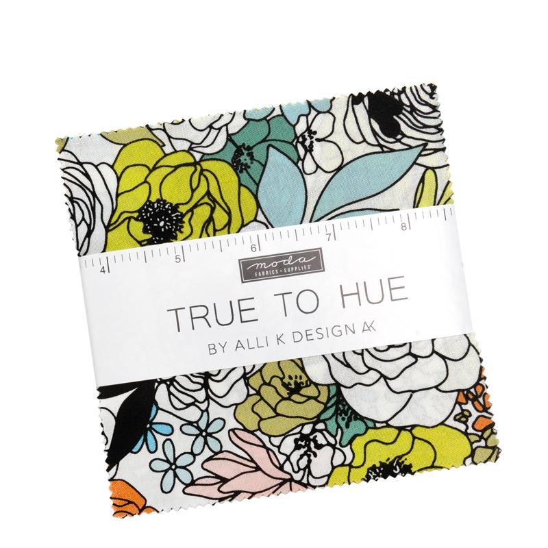 True to Hue 5" Charm Pack, Moda 11560PP, Precut 5" Black Peach Green Blue Floral Charm Pack Fabric Squares, Alli K Designs