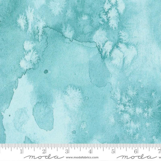 Soulstice Flow - Teal Blue Tonal Watercolor Wash Blender Fabric, Moda 8433 138 Seafoam, Create Joy, By the Yard