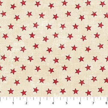 American Heartland - Red Stars on Cram Fabric, Northcott 28737-11 Cream Red, QOV FOH Cotton Quilt Fabric, By the Yard