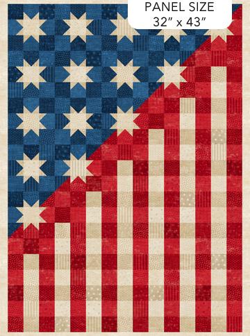 American Heartland - American Flag 32" Fabric Panel, Northcott DP28730-12, Patriotic Quilt Look Flag Cotton Quilt Craft Panel
